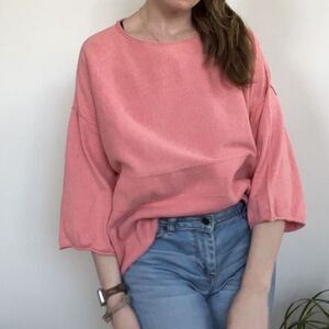 PureJill Pink Boxy Knit Cashmere Blend Spring Cropped Sweater W/ Pockets M